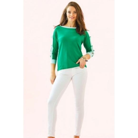 Lilly Pulitzer Larabee Cotton Sweater XL Emerald Isle - Picture 2 of 11